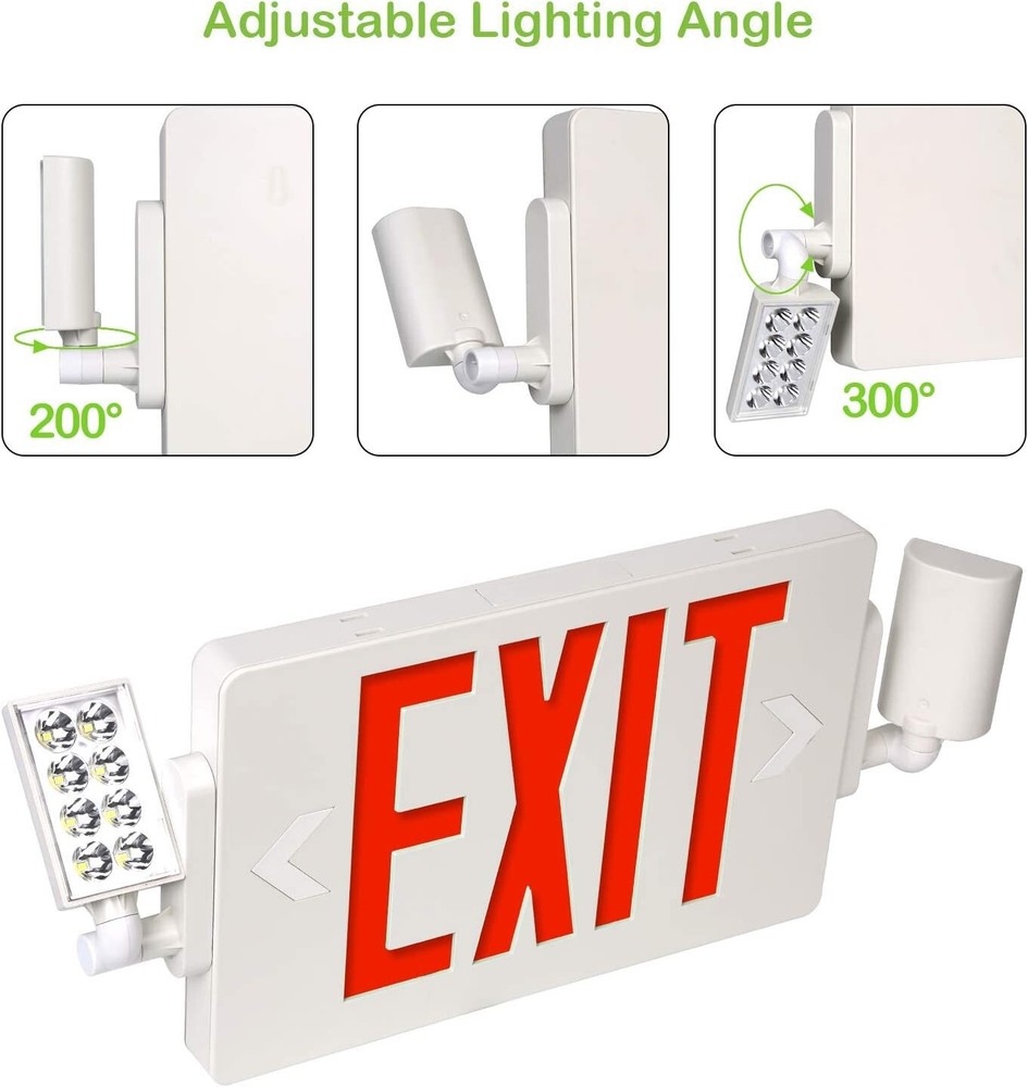 2 Pack LED Exit Sign Emergency Combo Light with Adjustable Two Head Battery UL