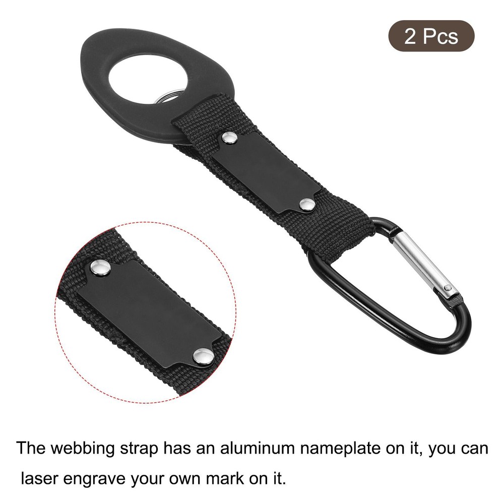 Hanging Bottle Buckle Clip with D-Hook Oring, Black 2pcs