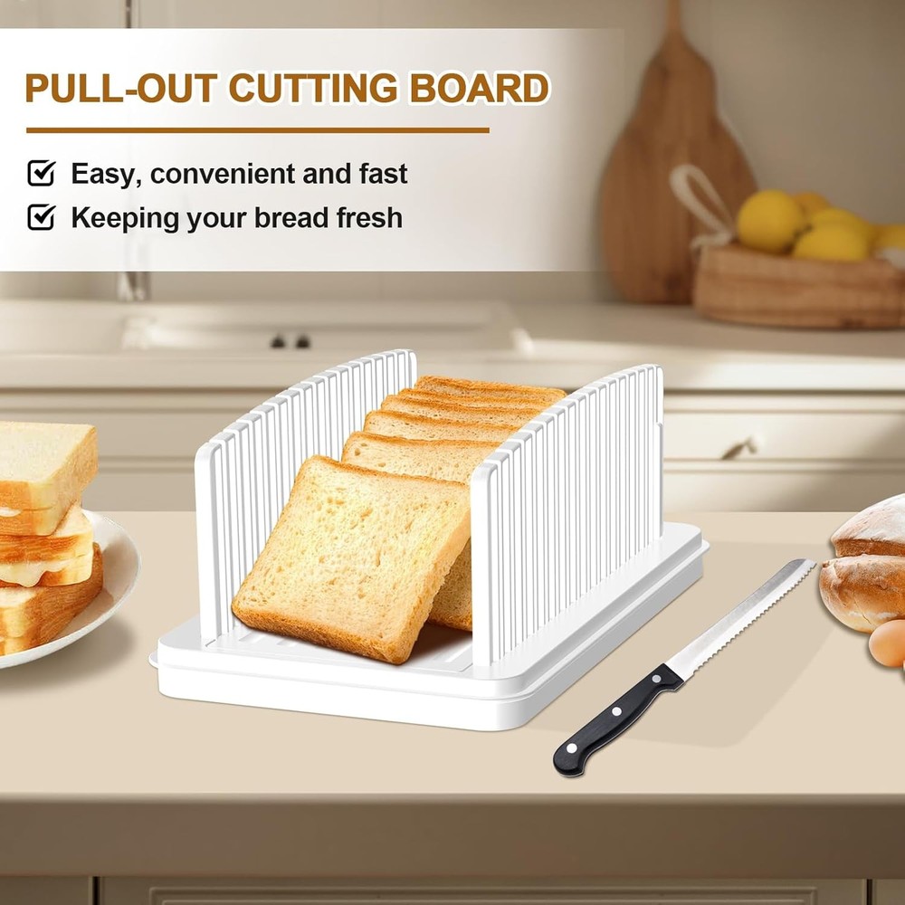 Upgrade Pull Out Bread Slicer for Homemade Bread, Foldable White