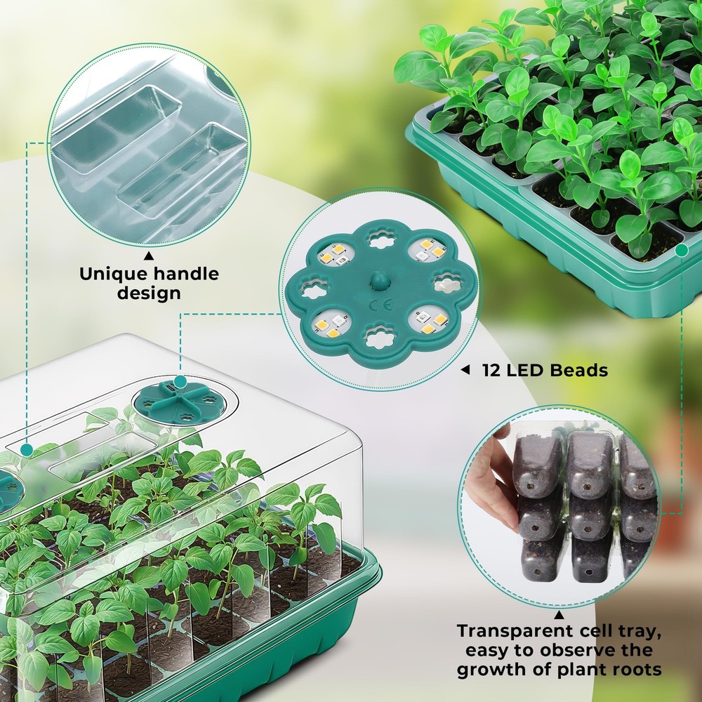 96 Cells Seed Starter Tray with Lights, 2 Packs Seed Starter Kit with Humidit...