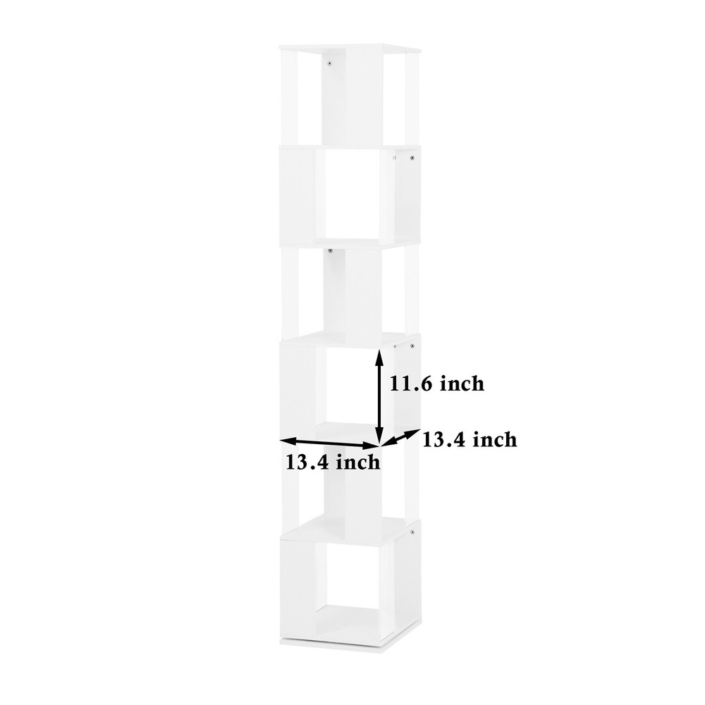 6 Tier Rotating Bookshelf Floor Rack Freestanding Bookcase Storage Display Rack