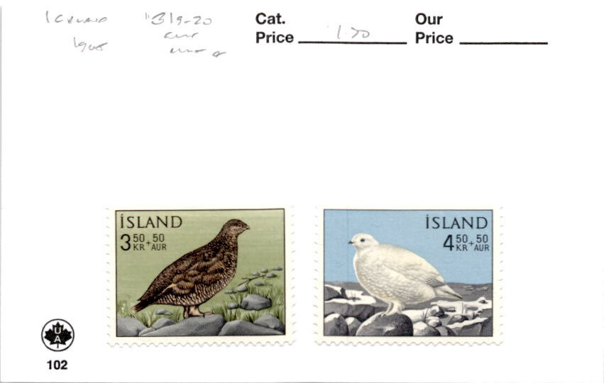 Iceland, Postage Stamp, #B19-B20 Mint Hinged, 1965 Birds (AB)