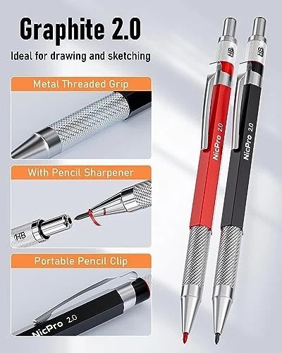 11 Pack Carpenter Pencil Set with Sharpener, Mechanical Carpenter 15 Pack