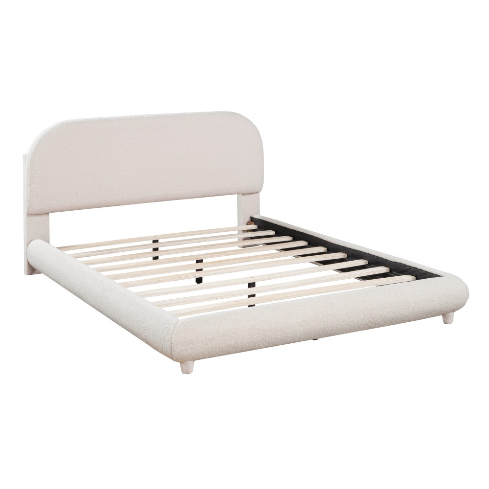 Teddy Fleece Full Size Upholstered Platform Bed with Thick Fabric, Solid Frame