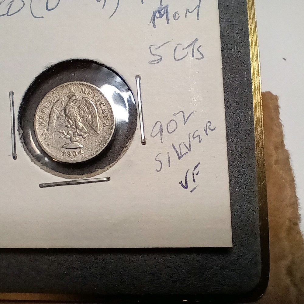 Mexico 1904 Mo M Silver 5 Centavos, 0 over 9