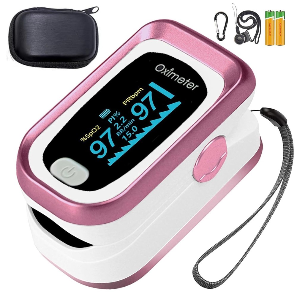 Accurate 4-Data Pulse Oximeter in Pink with Real-Time Respiratory Function