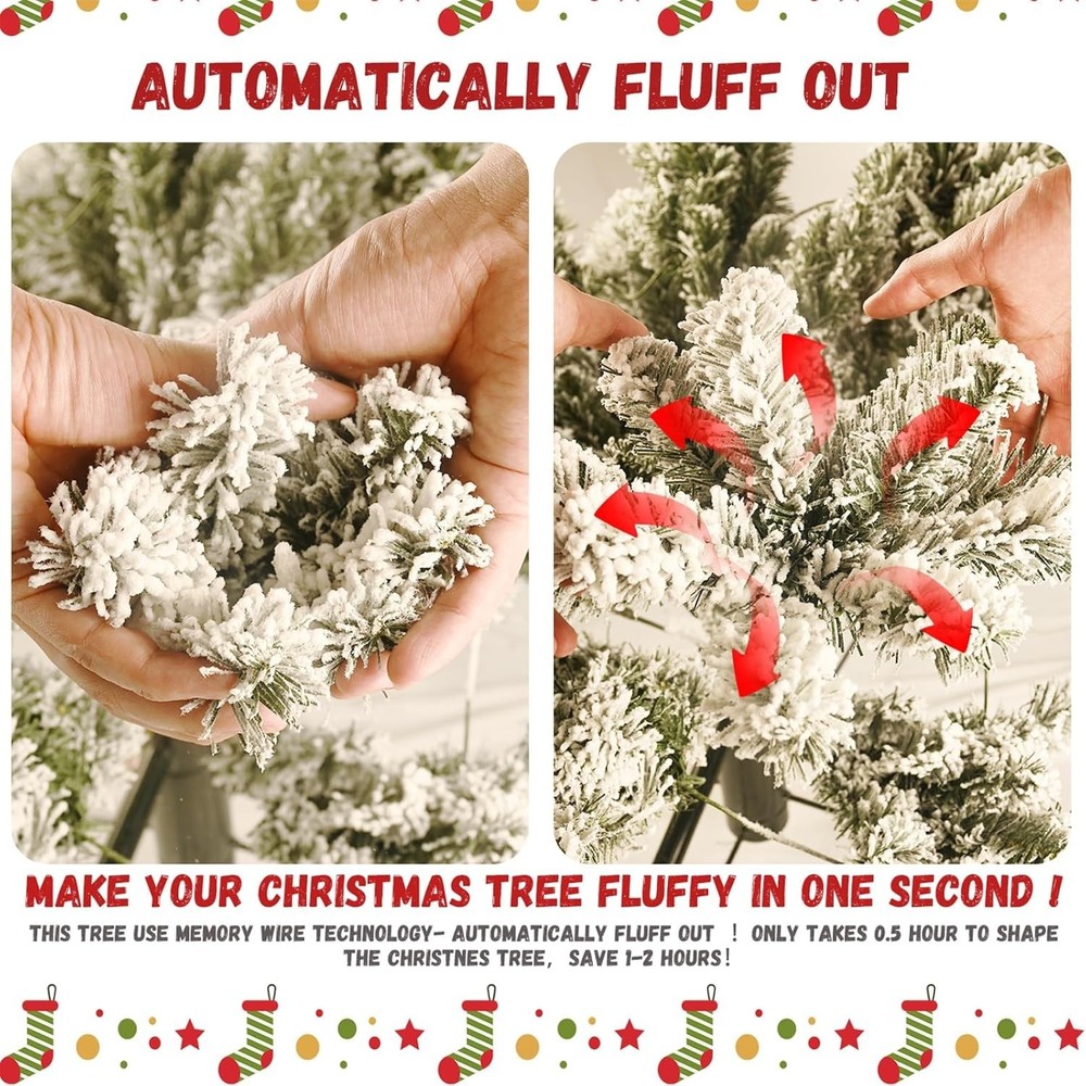 8 ft Prelit Snow Flocked Artificial Christmas Tree with White & Multicolor Light