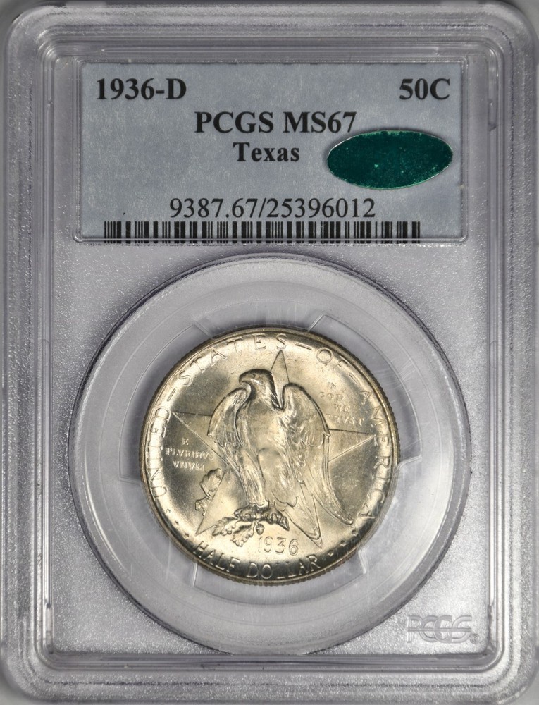 1936-D TEXAS HALF DOLLAR COMMEMORATIVE ~ PCGS MS67 CAC!