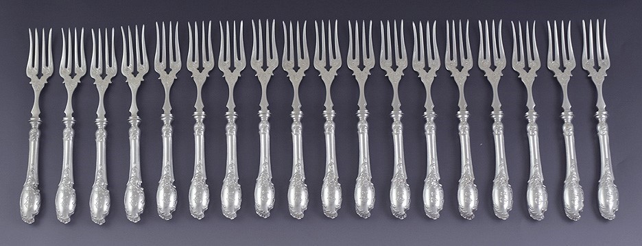c1900 Fab German Bruckmann Sons Silver 40pc Fish Set w Serving Pieces E Mono