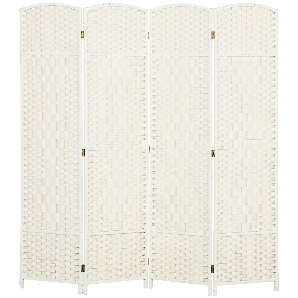 4 Panel Room Divider Hand-Woven Freestanding Partition White