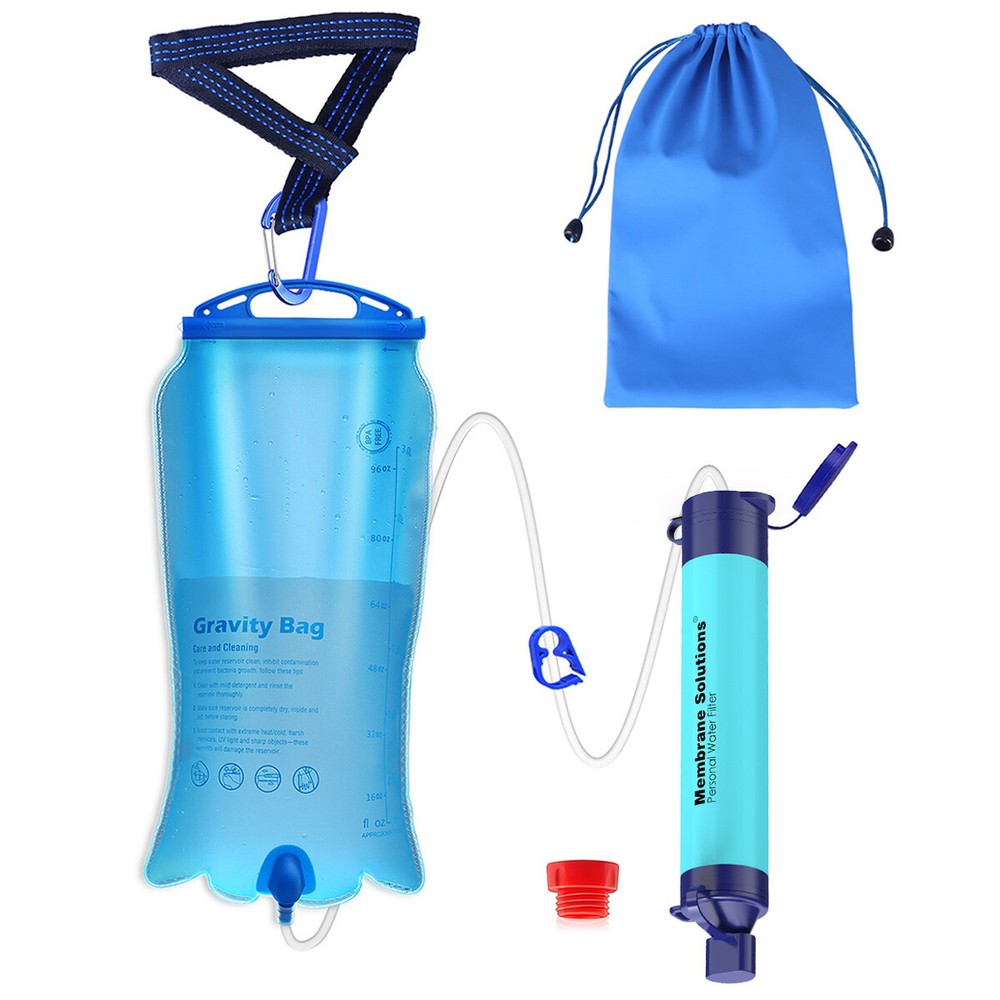 Gravity Fed Water Filtration System,with Filter Straw,2Pk Survival Water Pouches