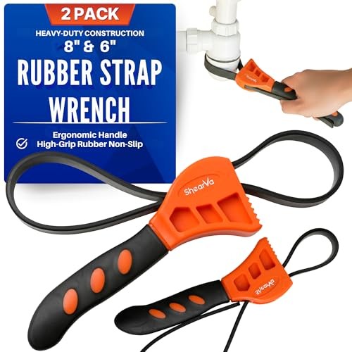 2-Pack Rubber Strap Wrench Set, Max Diameter 6" and 8" Heavy Duty Adjustable