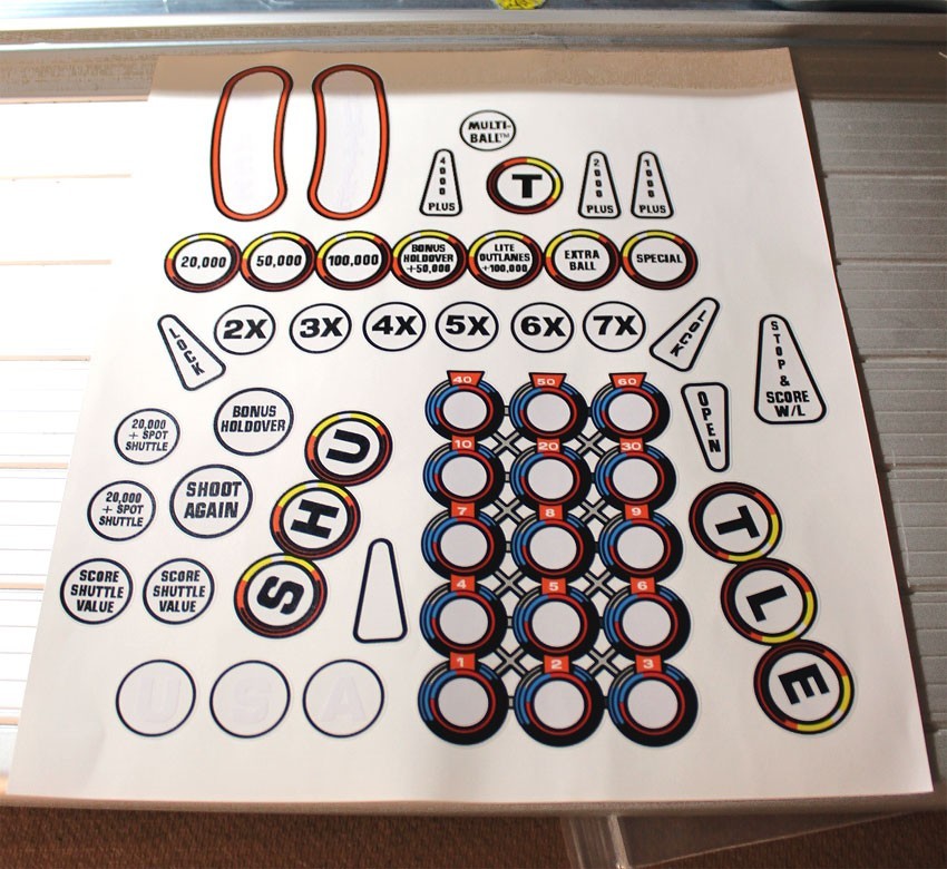 Space Shuttle Pinball Machine Insert Decal Playfield Set