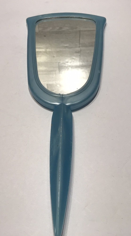 Vintage Blue Handheld 2-Sided Plastic Mirror-Tulip Shaped