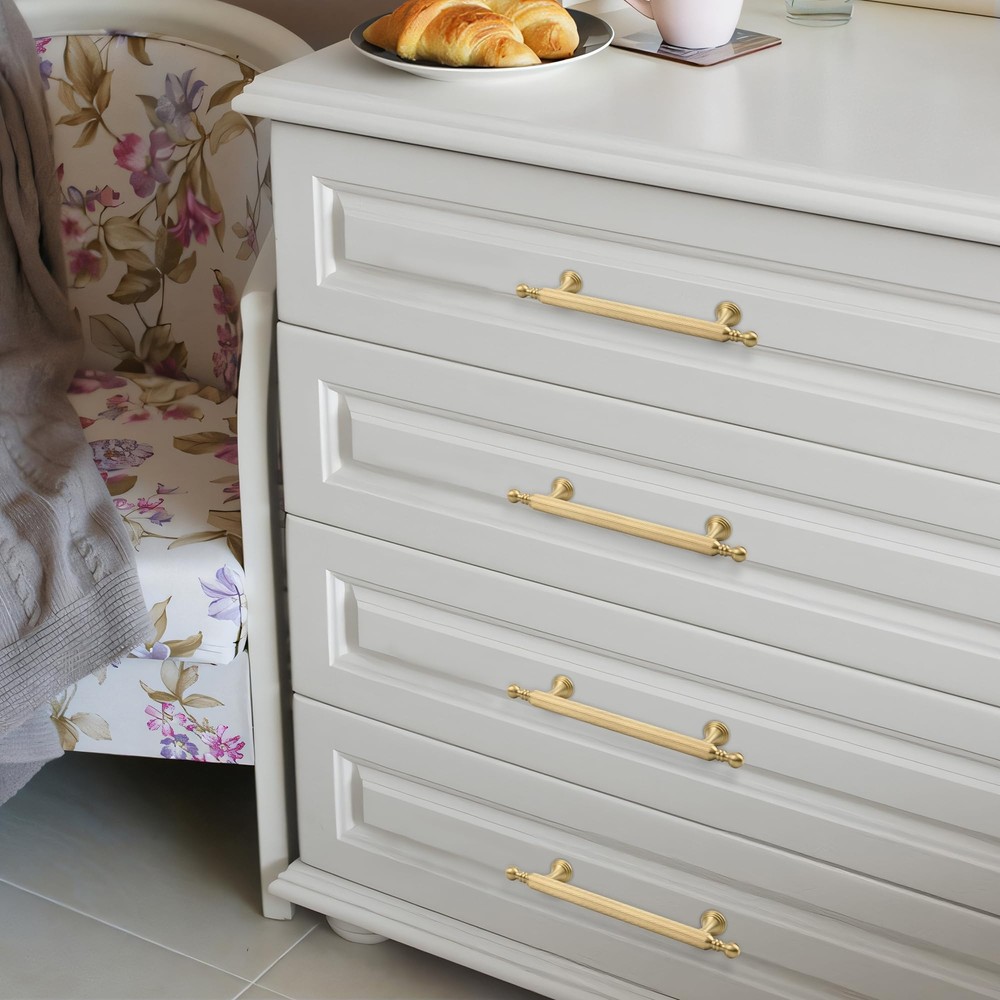 -5 Inch Brushed Gold Kitchen Cabinet Pulls 2 Pack Solid Brass Handles for Dre...