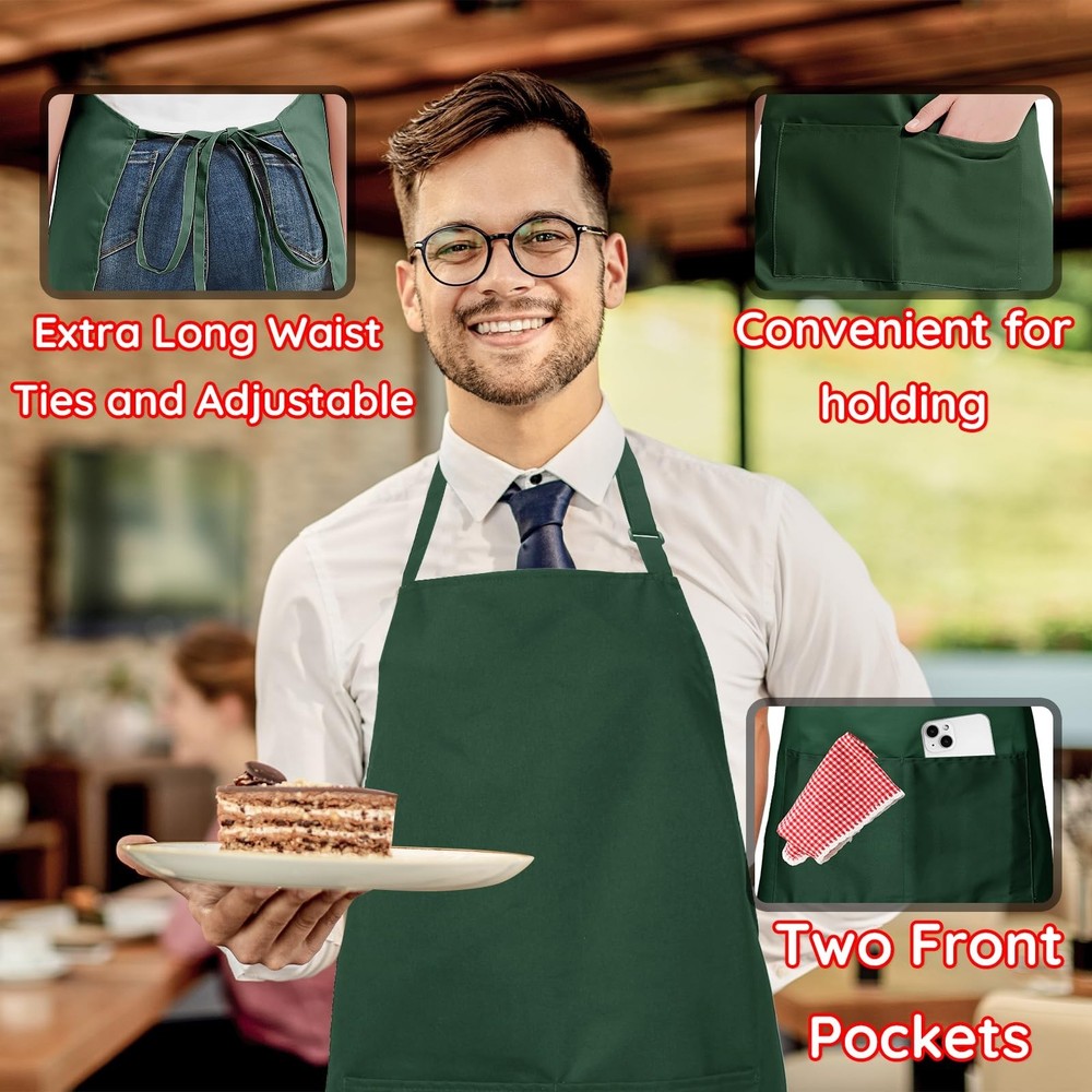 4 Pack Chef Apron, Waterproof Apron, Adjustable Apron with 2 Pockets for Men ...