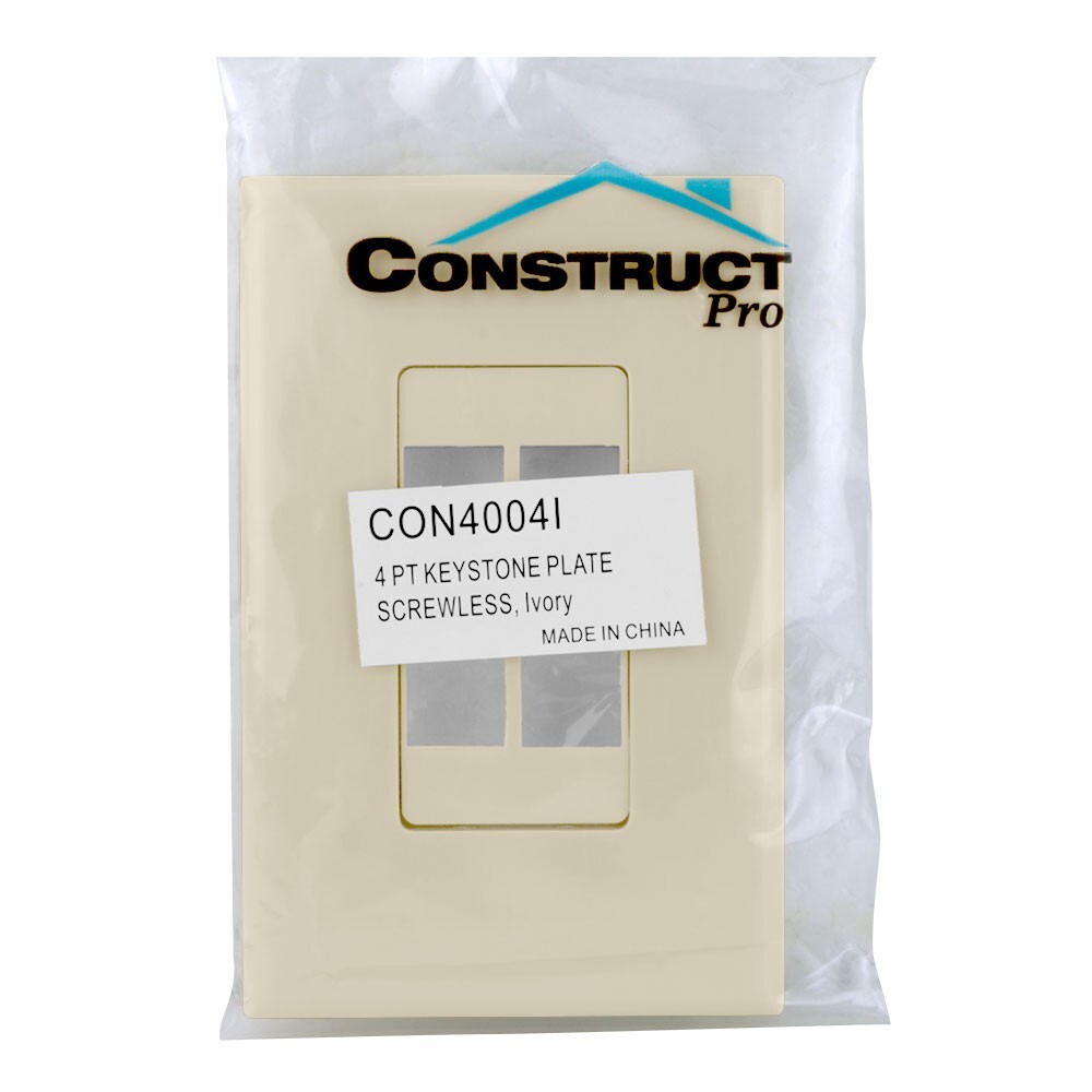 Construct Pro 4-Port Keystone Wall Plate with Screwless Face (Ivory)