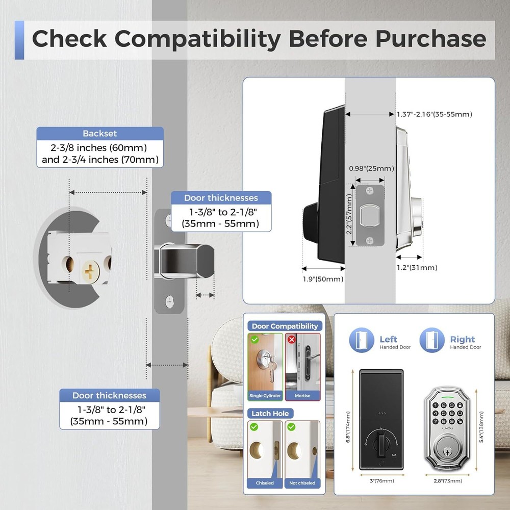 Smart Front Door Lock Set 100 Codes Electronic Keypad Deadbolt Keyless EntryD180
