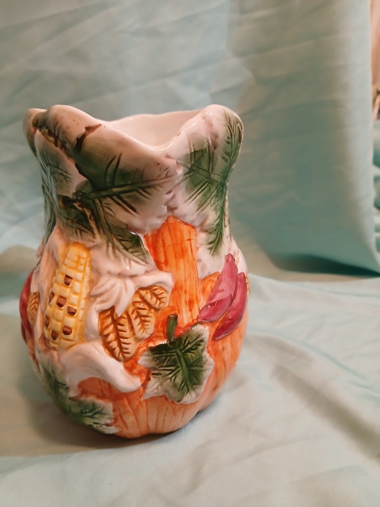 Bloom Rite Handpainted Ceramic Pitcher Fall Thanksgiving Corn