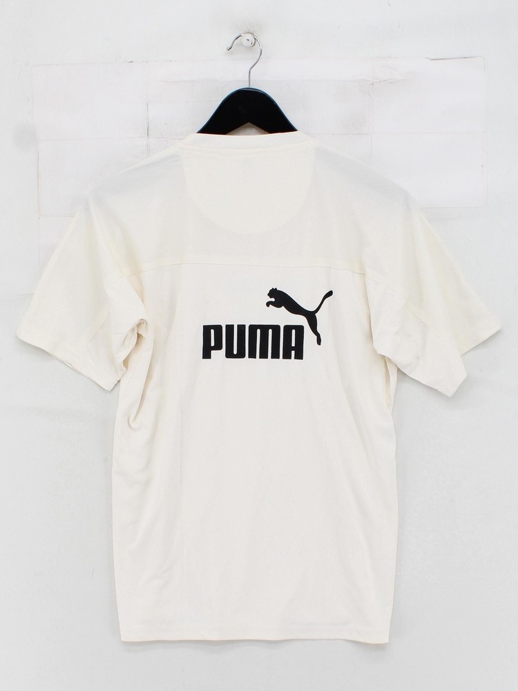 Puma Men's T-Shirt L Cream 100% Polyester Round Neck Basic