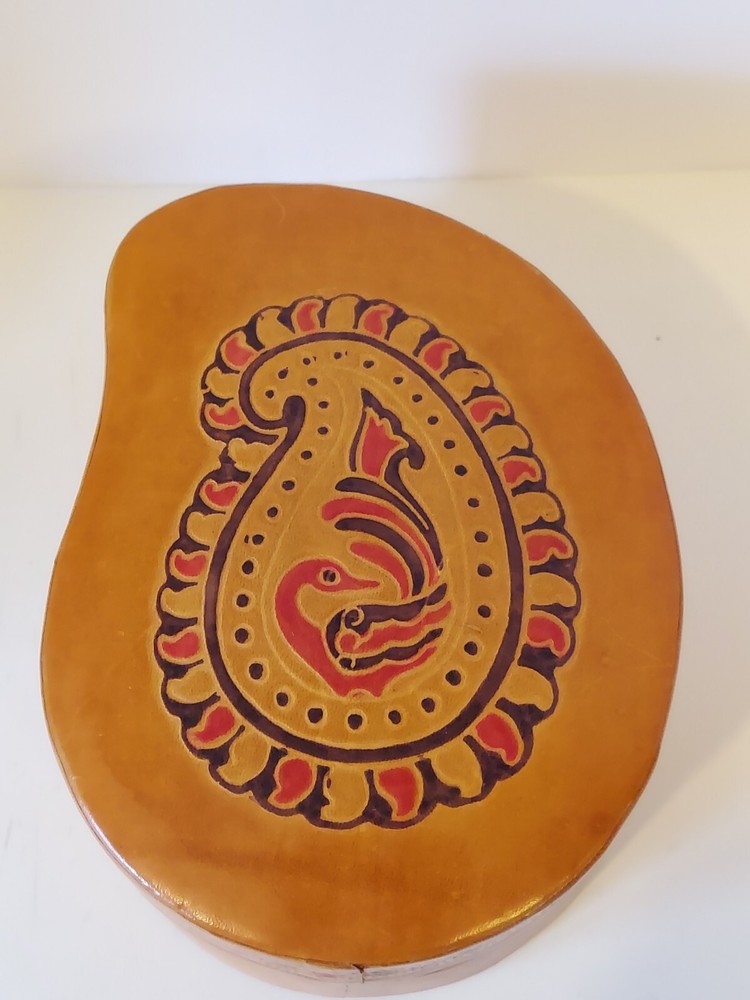 Handmade Leather Box With A Bird Paisley Design
