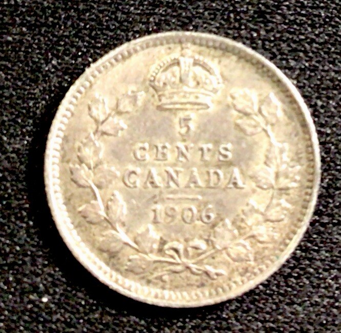 1906 Canada Silver 5 Cent Coin. ENN Coins
