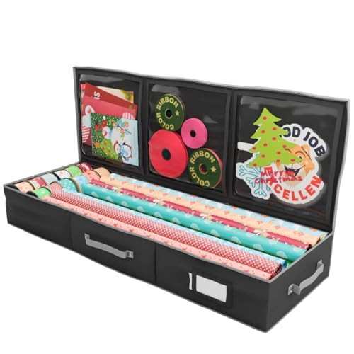 Wrapping Paper Storage Container | Gift Wrap Organizer Under Bed | Black