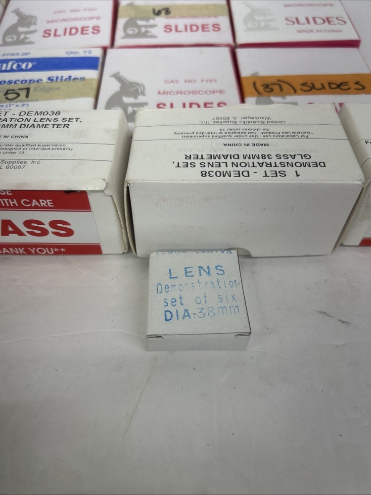 Assorted Microscope Slides And Lenses
