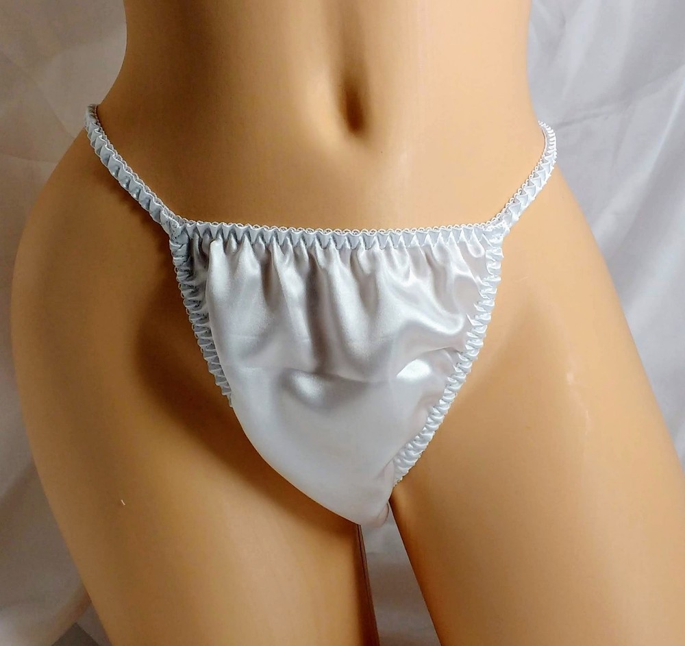 White Satin Thong String Bikini panties.