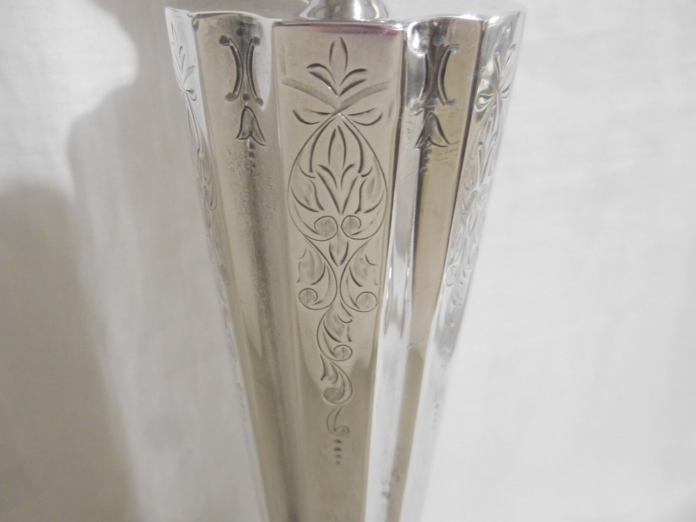 IMPRESSIVE PAIR STERLING SILVER CANDLESTICKS 15" ENGRAVED & FLUTED NO MONOGRAM