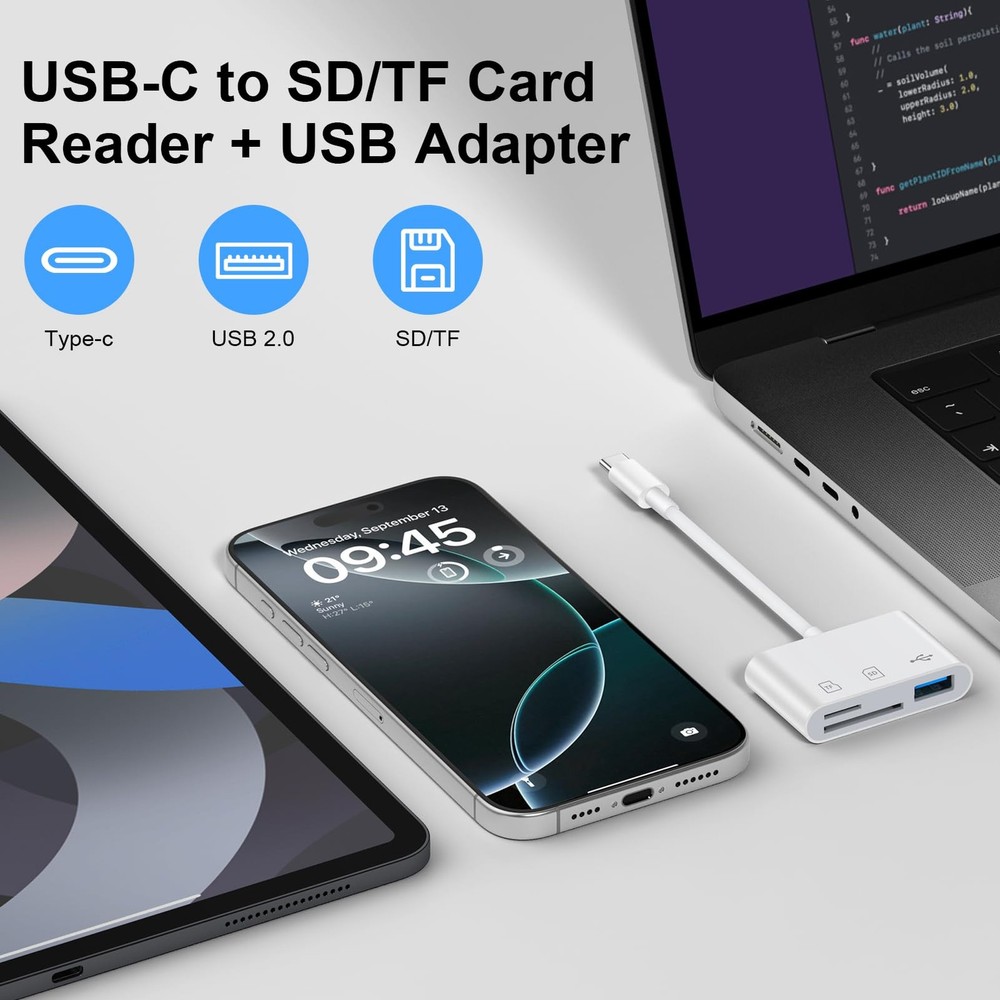 USB C SD Card Reader for iPhone 16 15 Pro Max/Plus,Samsung Galaxy S25 White