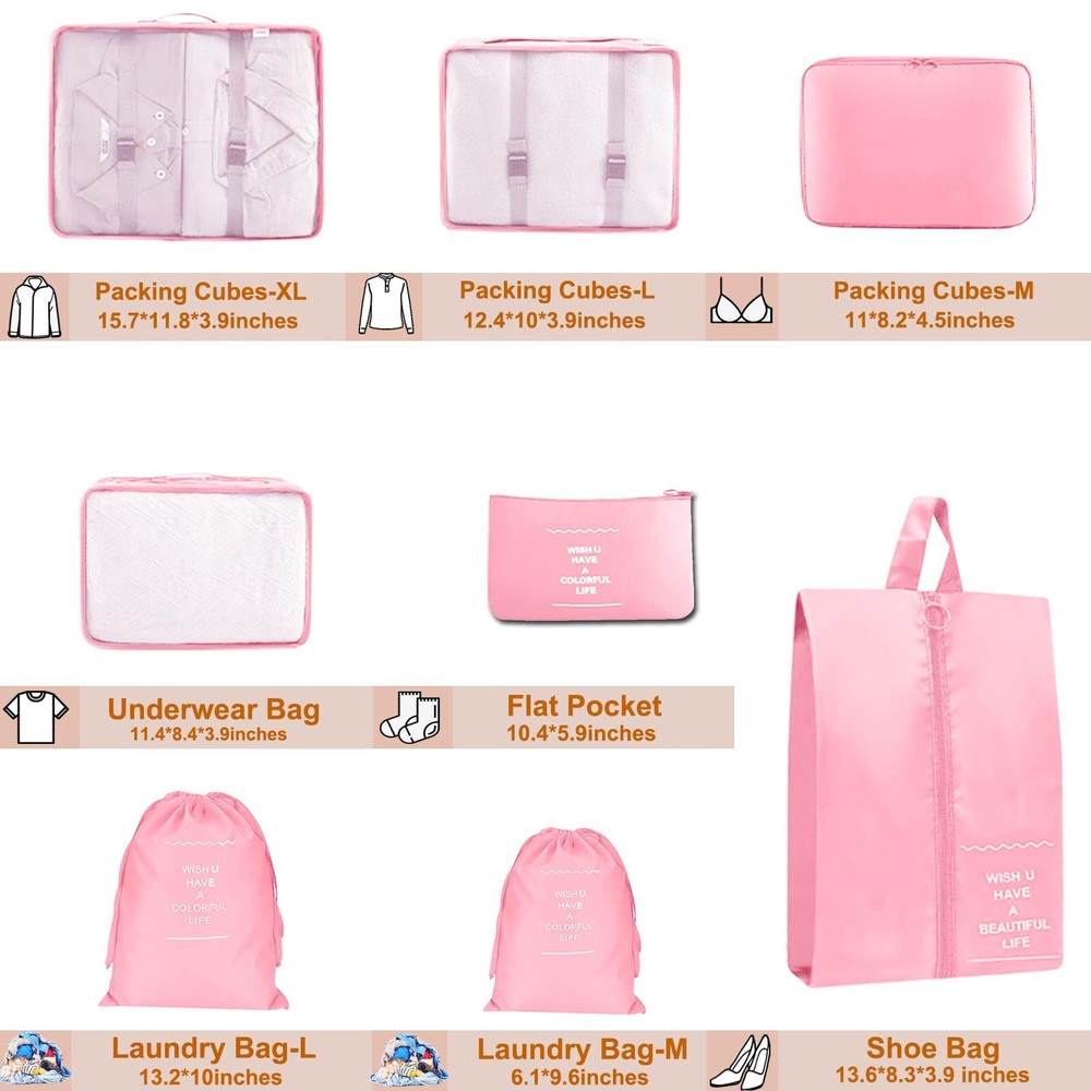 8 Set Packing Cubes for Suitcase Compression Packing Cubes for Carry on Suitc...
