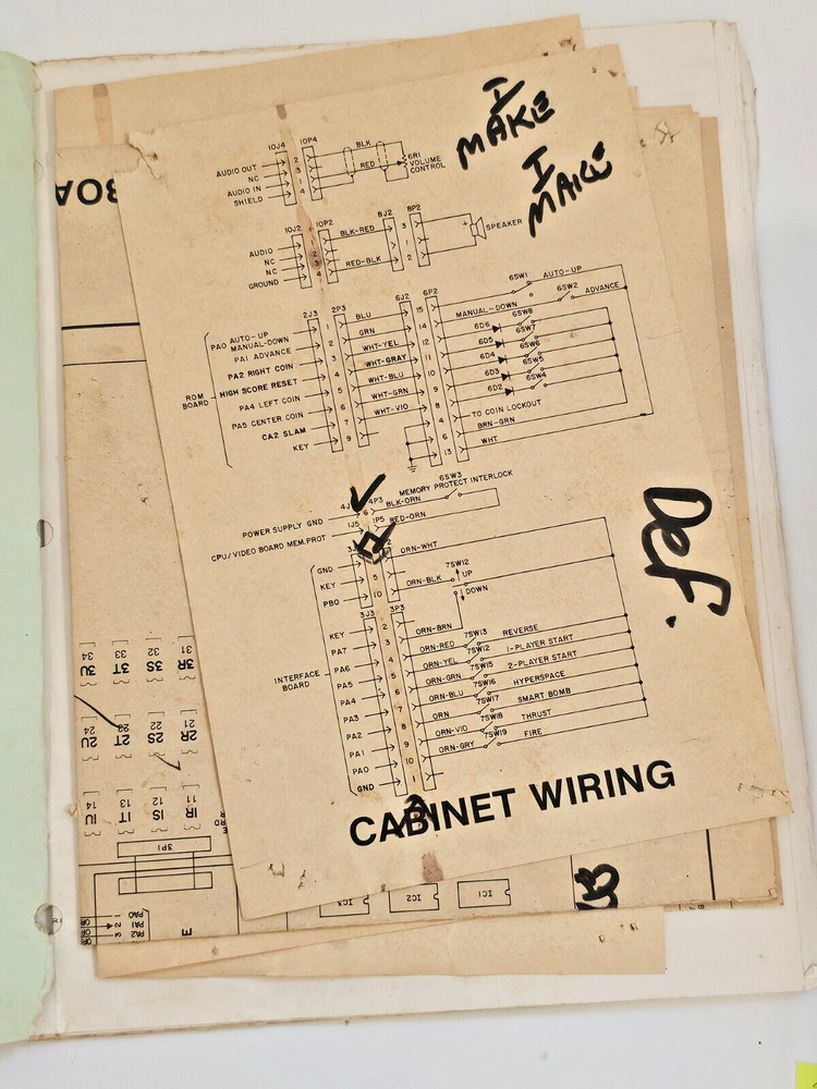 WILLIAMS DEFENDER COCKTAIL VIDEO GAME SCHEMATICS MANUAL & 3 SHEETS