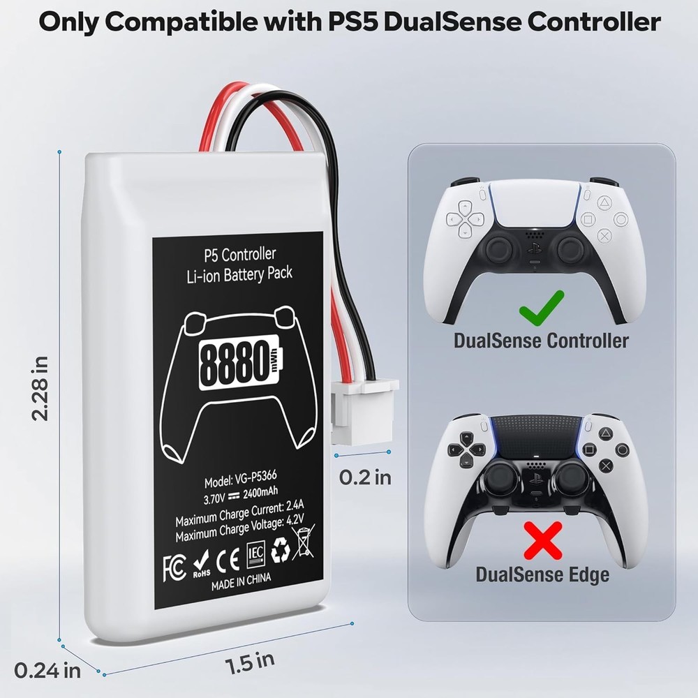 PS5 Controller Battery Replacement 2 Pack 8880mWh High Capacity Rechargeable NEW