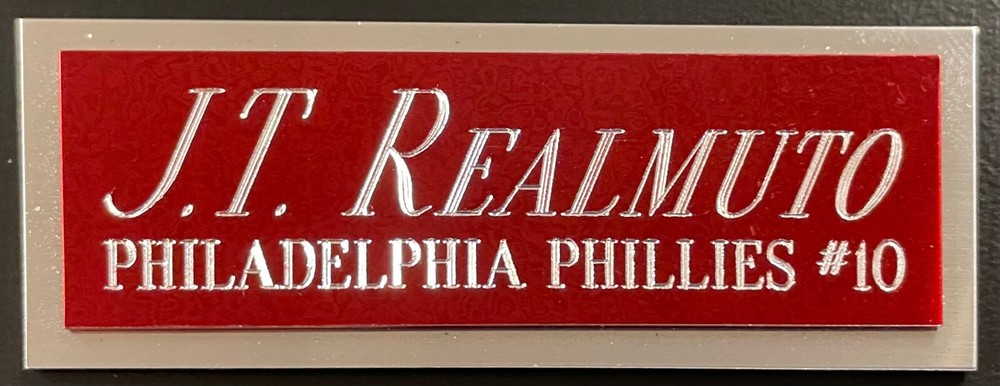 J.T. REALMUTO PHILLIES NAMEPLATE AUTOGRAPHED Signed Baseball Display CUBE CASE