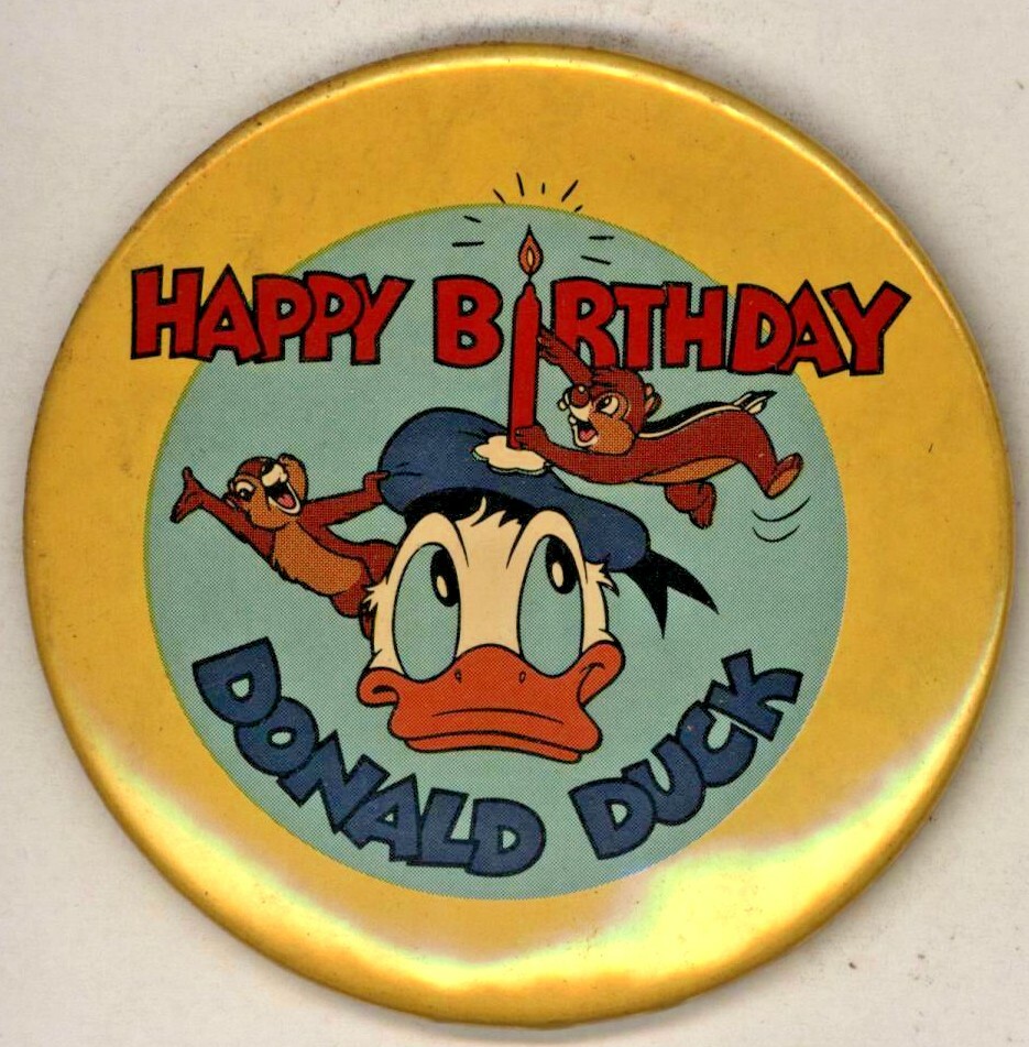 1970's Happy Birthday Donald Duck  3" Pinback Button