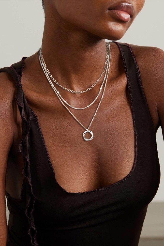 Cuzmly Layered Silver Necklaces for Women, Sterling Silver Stackable Stack Ch...