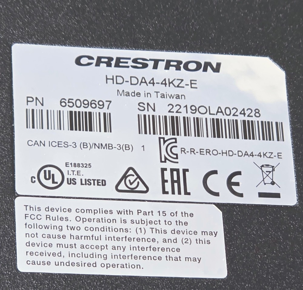 CRESTRON HD-DA4-4KZ-E Distribution Amplifier 6509697