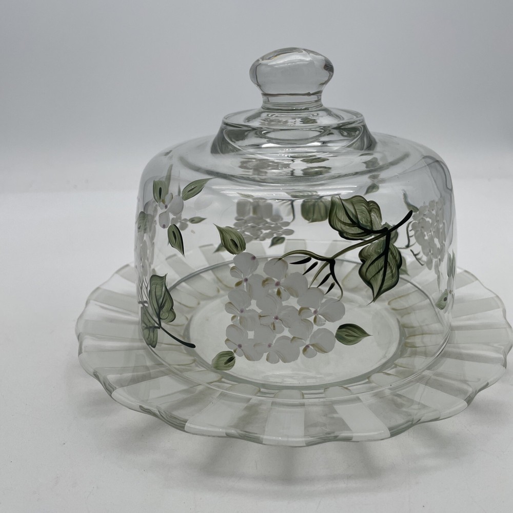 Vintage Hydrangea Cake Plate with Lid
