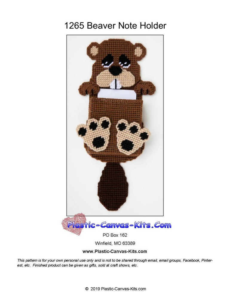 Beaver Magnetic Note Holder- Plastic Canvas Pattern or Kit