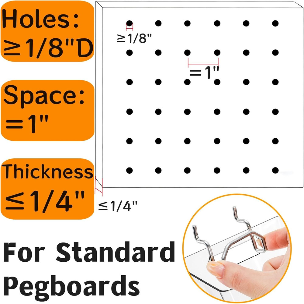 6 Pack Clear Pegboard Cups with Hooks Plastic Peg Board Bins Pegboard Organizer