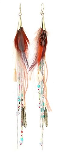 Bohemian Feather Dangle Earrings for Women with Shell Beads Long Style-Boho