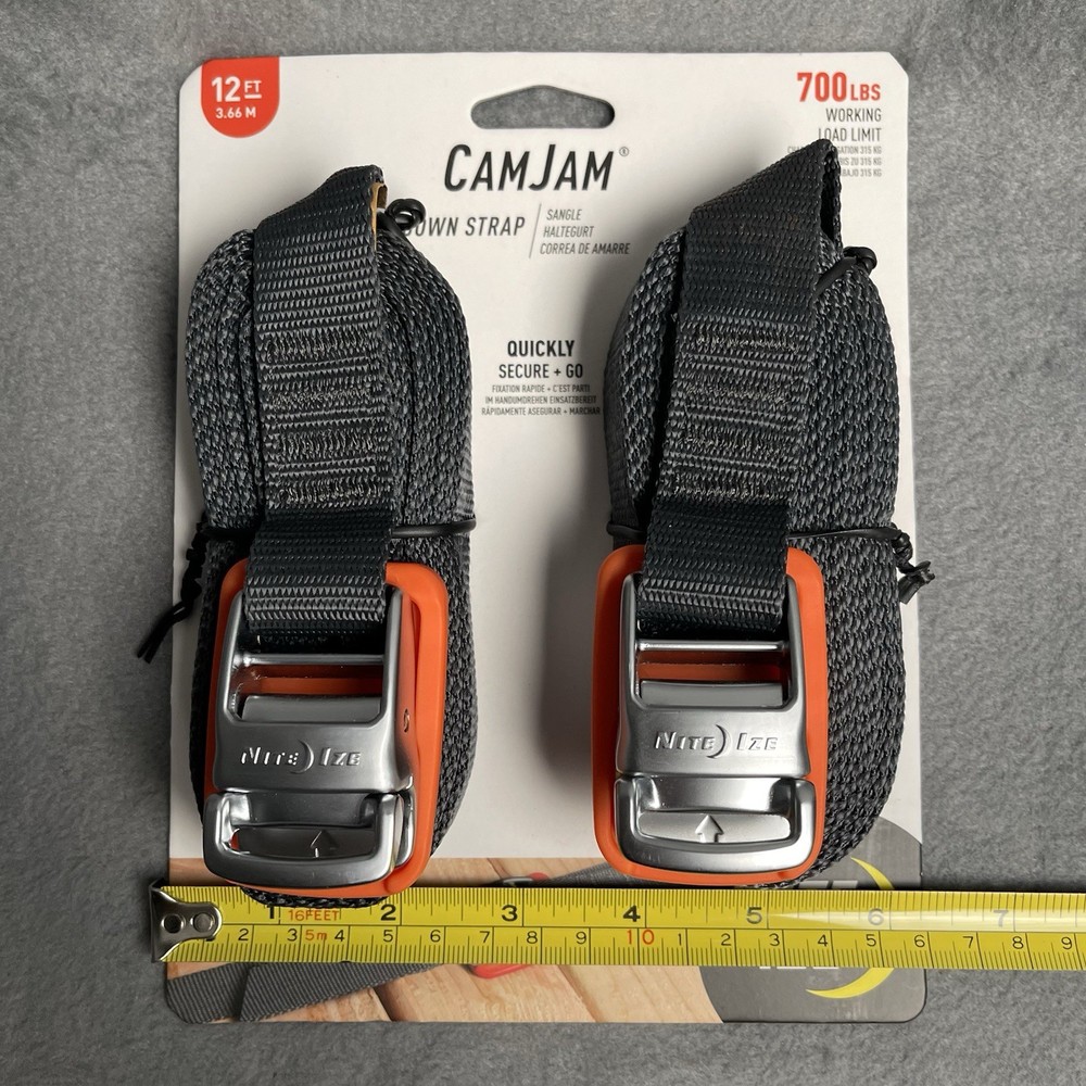 Nite Ize 2-Pack CamJam Tie Down Straps, 12' - 700 lbs Working Load Limit Orange