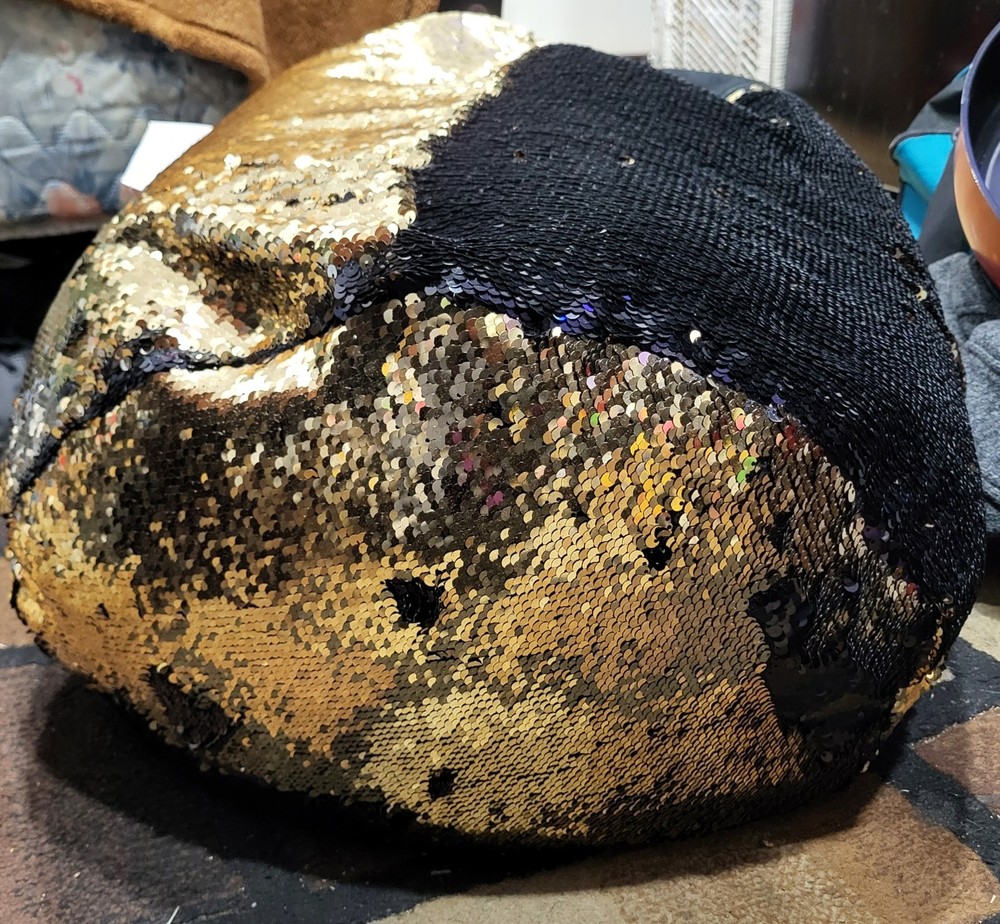 Black & Gold Sequin Pillow Ottoman