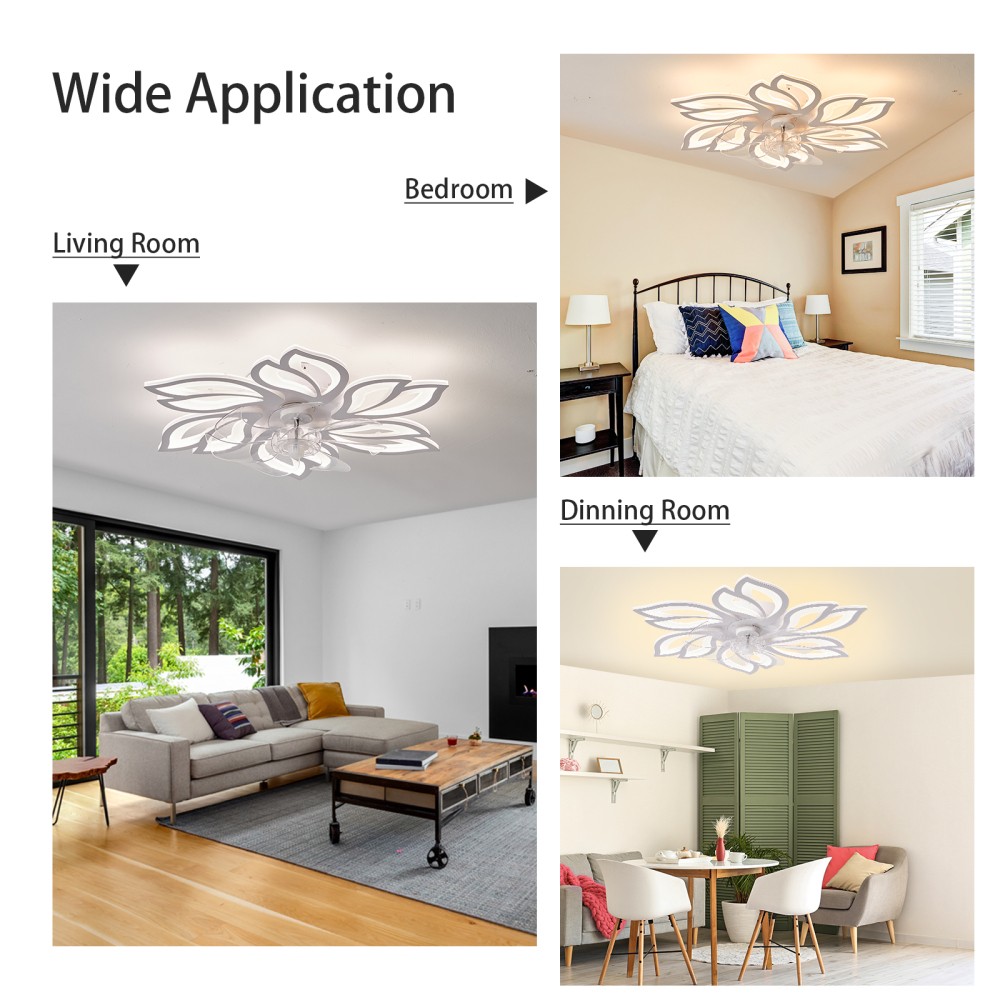 25.5\" Modern White Ceiling Fan with Light & Remote, 6-Speed, App Control
