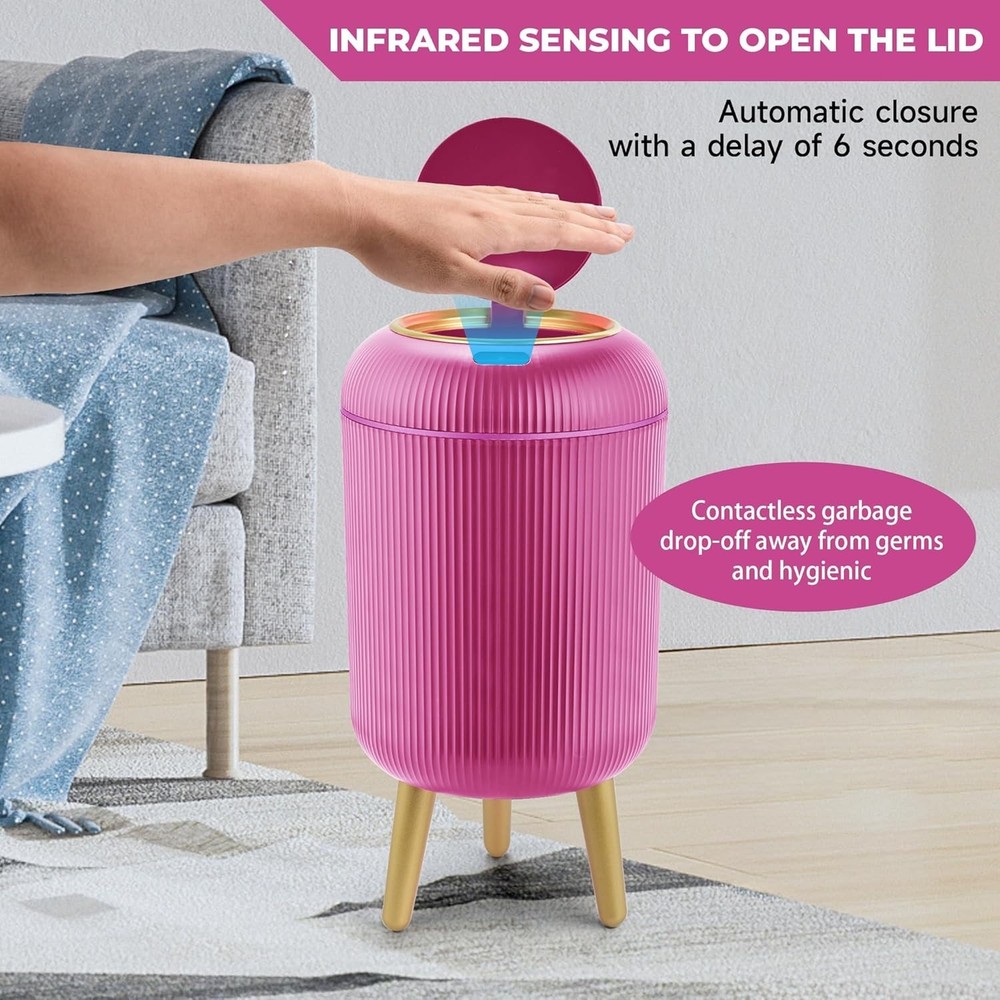 Smart Sensor Wastebasket Hand Free Touchless 2.6 Gallon Pink