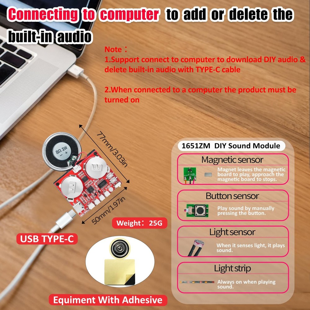Sound Module, 16MB Push Button, Magnetron,Light Control Activated Recordable ...