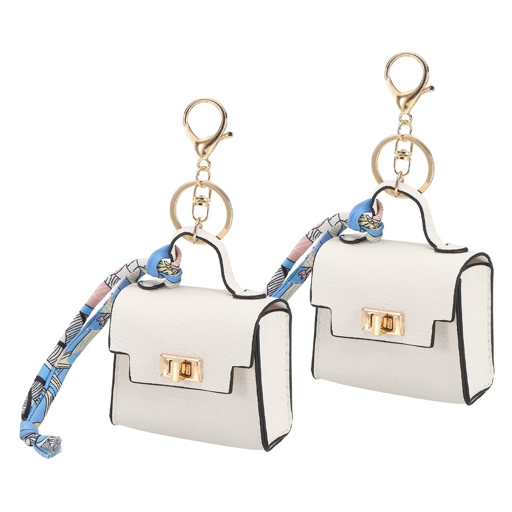 2 Pcs Mini Backpack Keychain Pouch, White