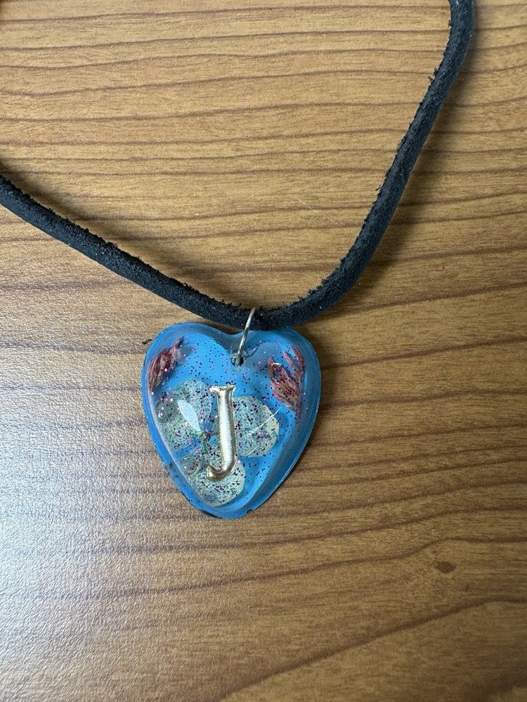 Handmade Blue Resin “J” Necklace