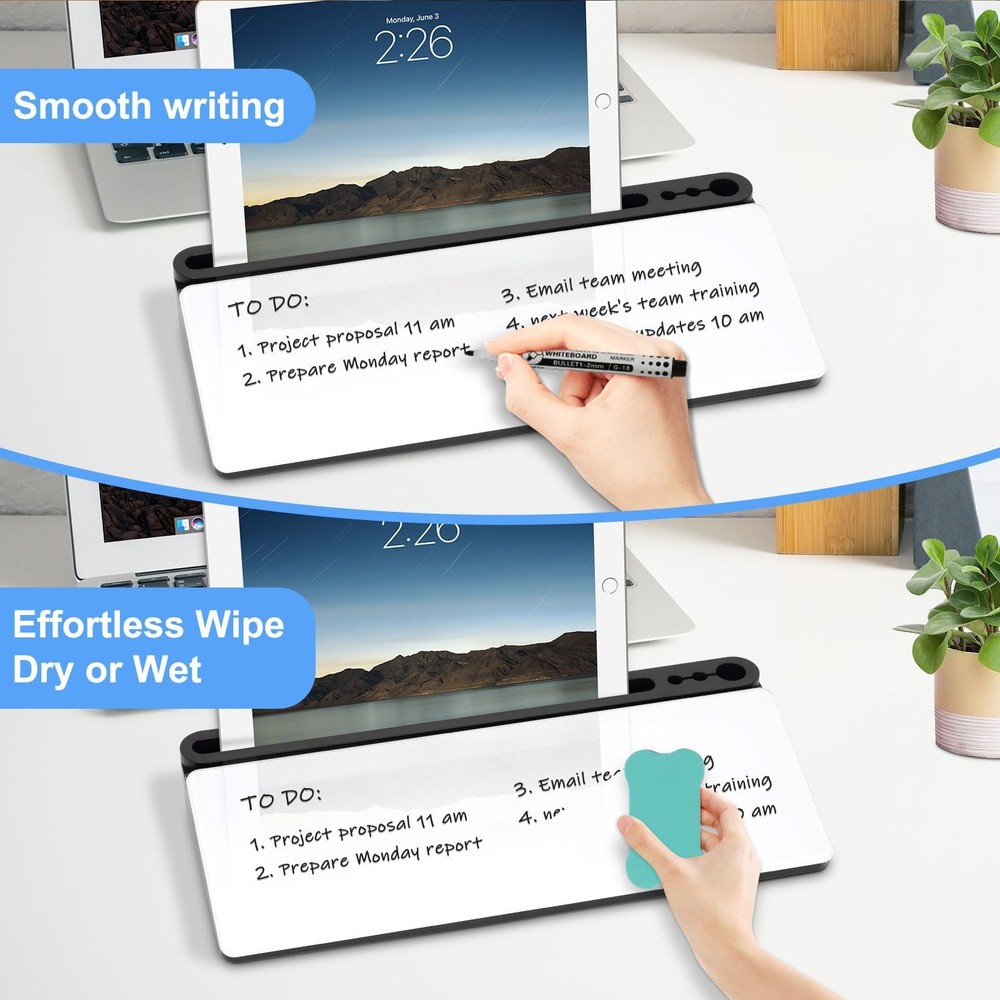 Desktop Glass Whiteboard with Storage, Desk White Board with Computer Keyboar...